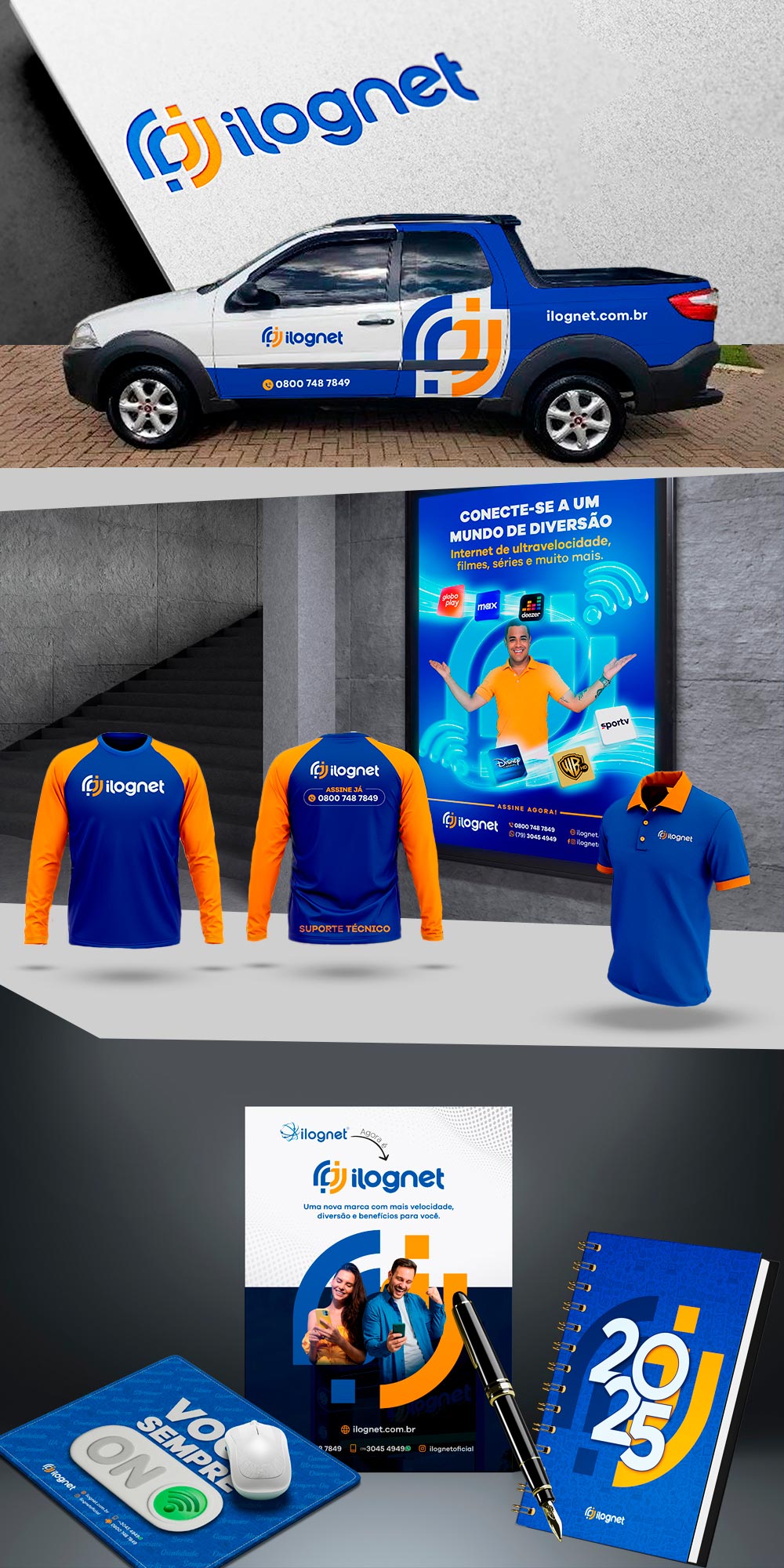 Criação profissional de identidade visual para empresa de internet fibra optica ilognet