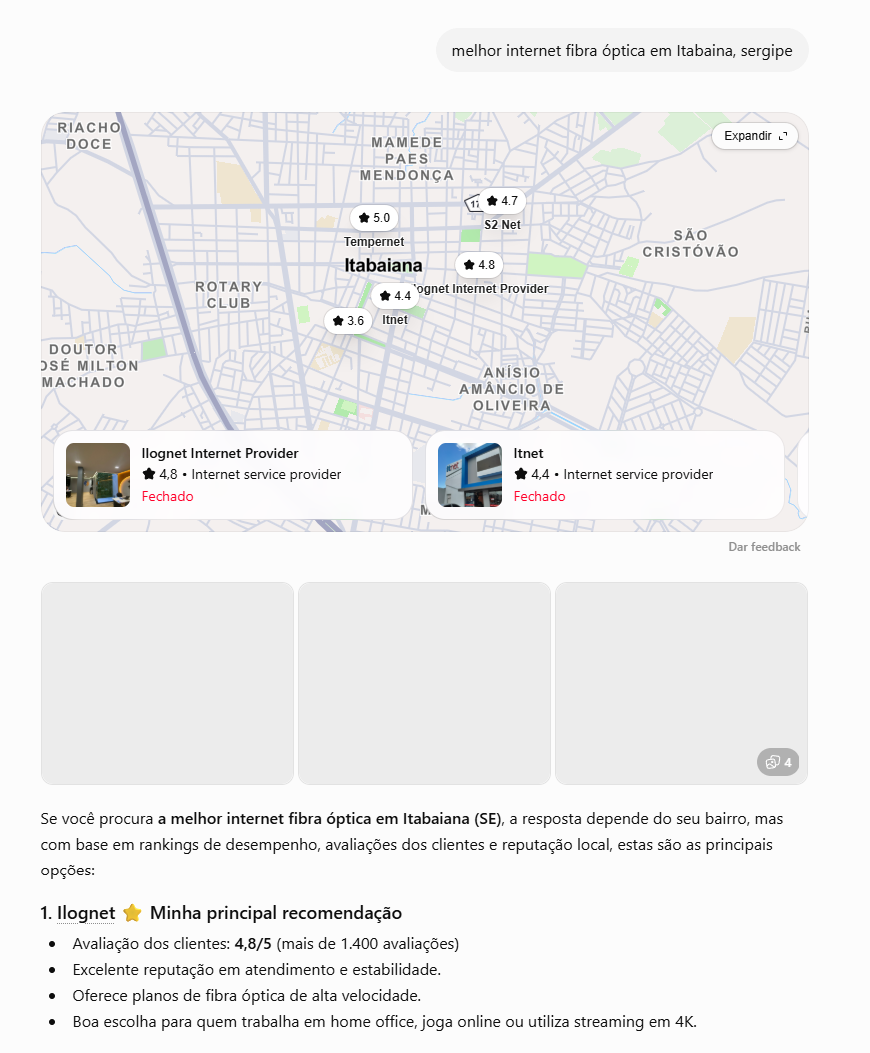 Resultado de busca por Inteligência Artificial citando um cliente Live Design