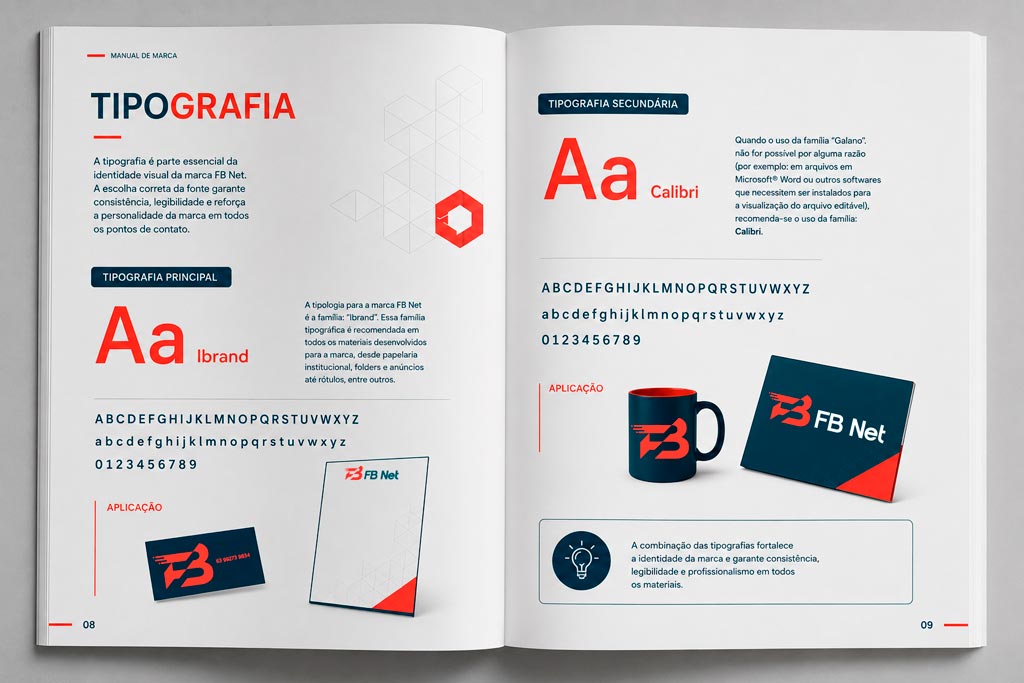 Família tipográfica e hierarquia de fontes de manual de marca criado pela Live Design em Curitiba