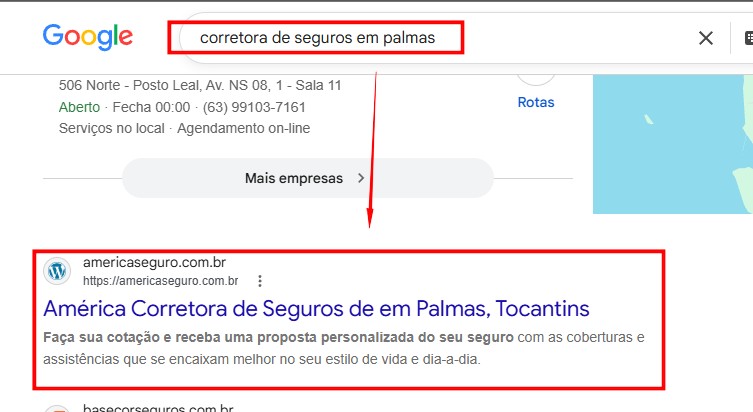 Resultado de busca no Google - América Corretora de Seguros
