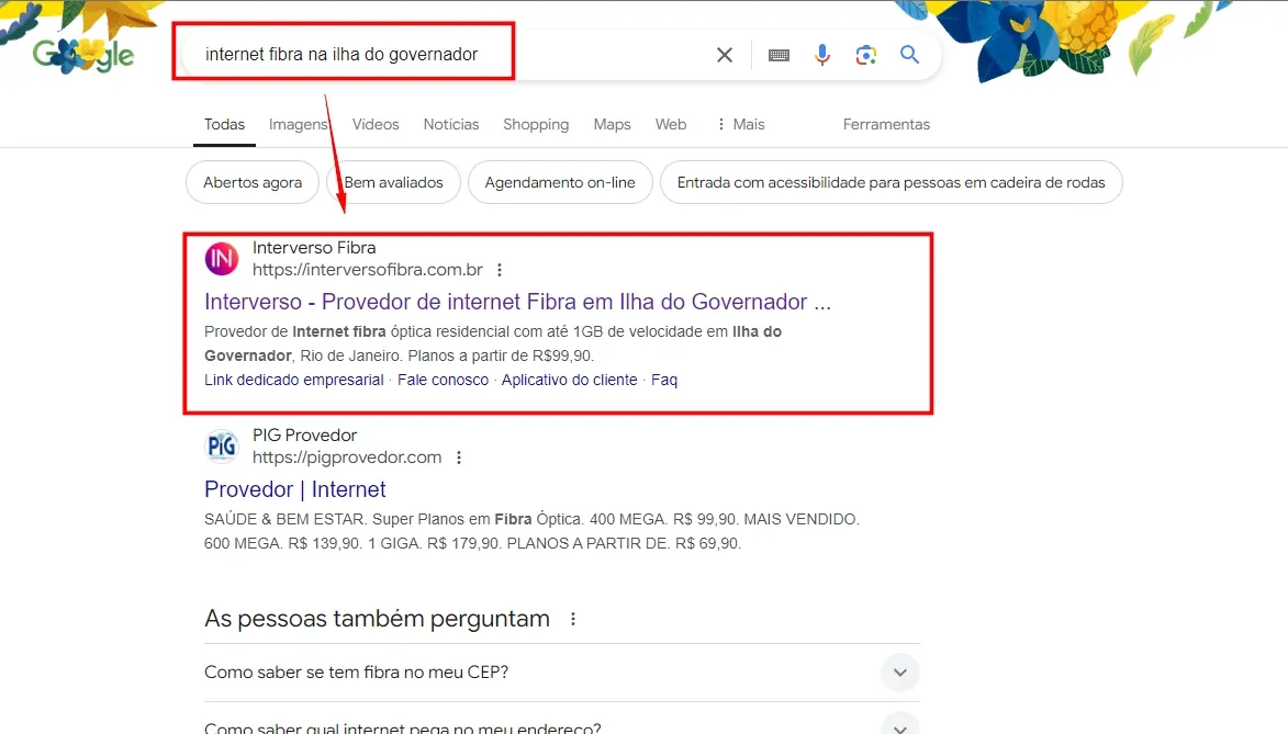 Resultado de busca no Google - Interverso Fibra