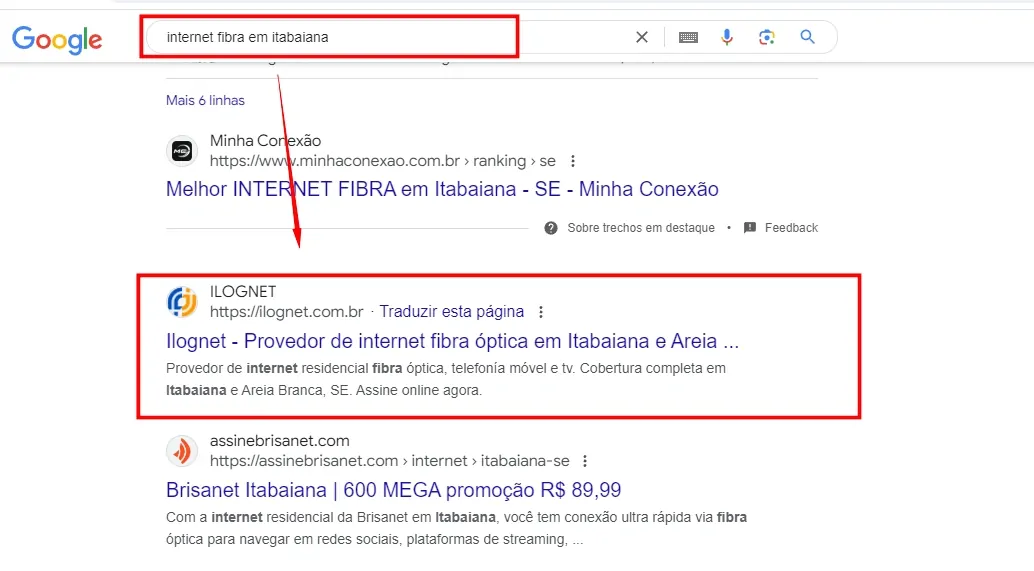 Resultado de busca no Google - Ilognet
